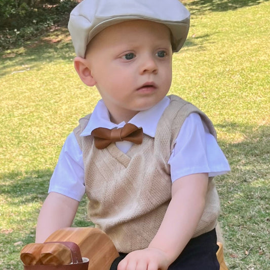 Baby Boy Sleeveless Tan Cardigan 0-24M