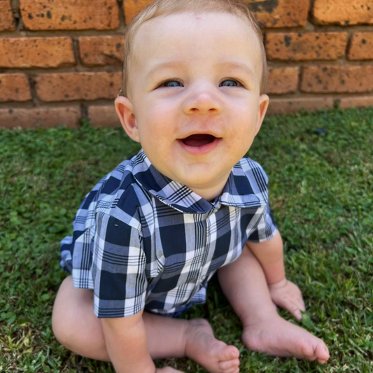 Boys Summer Collared Button Shirt Blue Check 12-18M