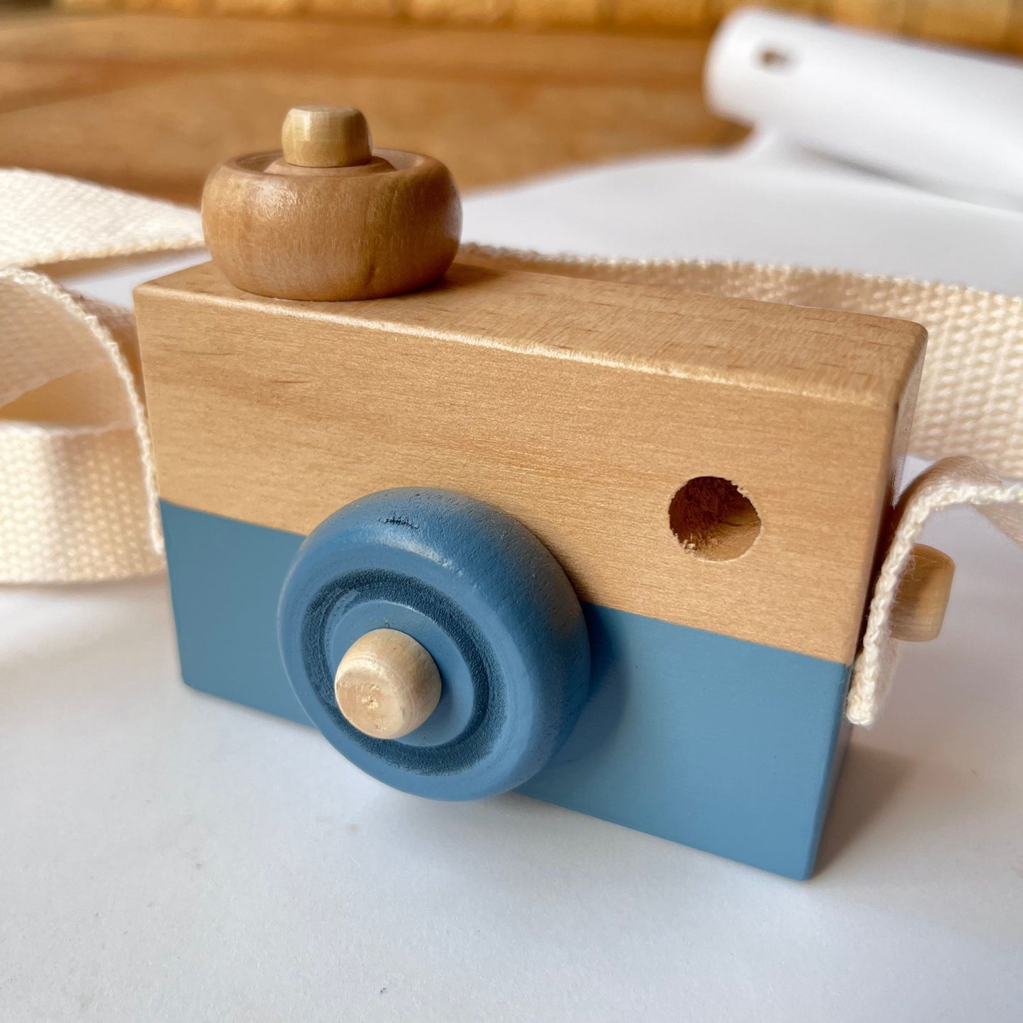 Toddler Wooden Toy Camera Blue