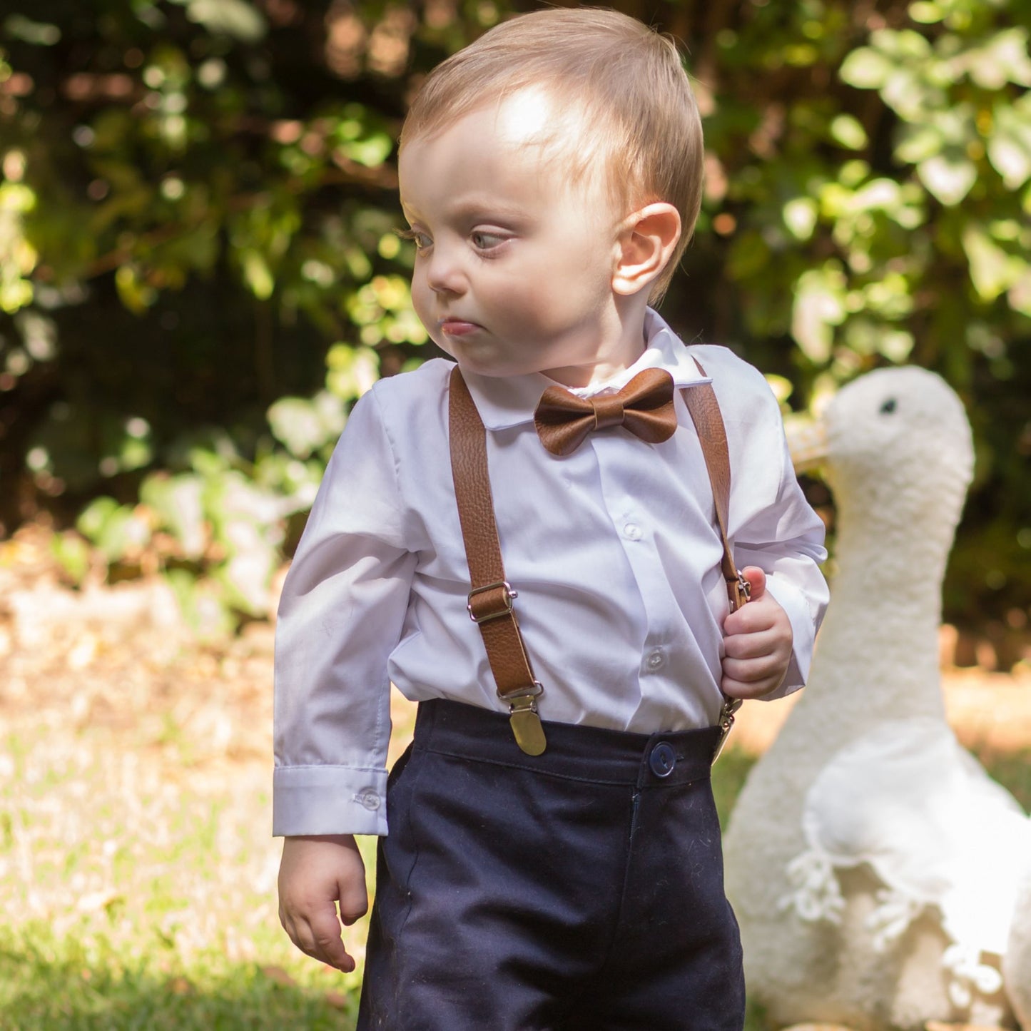 Baby Leather Suspenders and Bowtie Set
