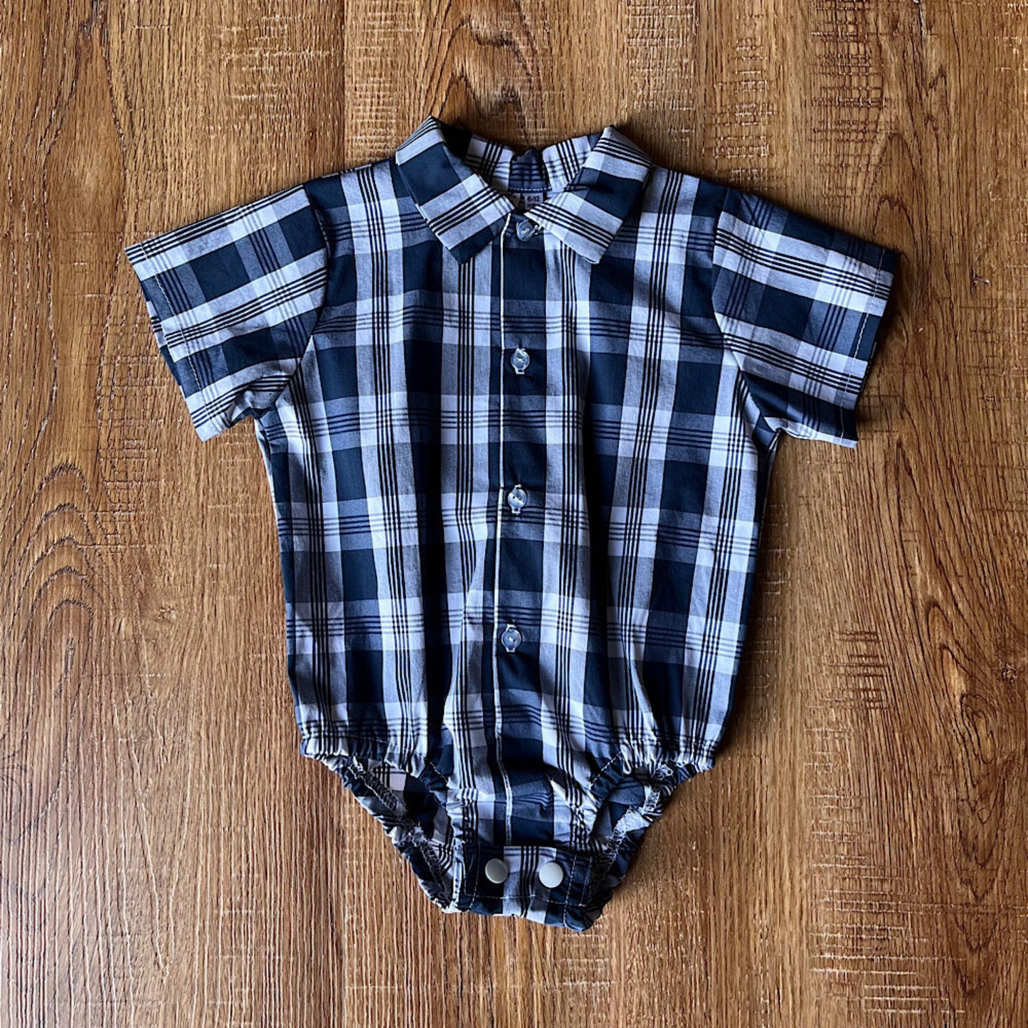 Boys Summer Collared Button Shirt Blue Check 12-18M