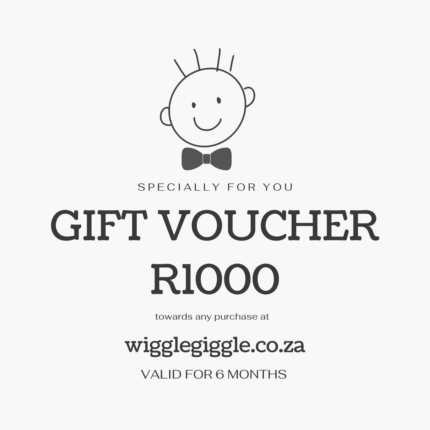 Line picture of a baby boy with a bow tie with the words Gift Voucher on it