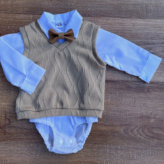 Baby Boy Sleeveless Tan Cardigan 0-24M