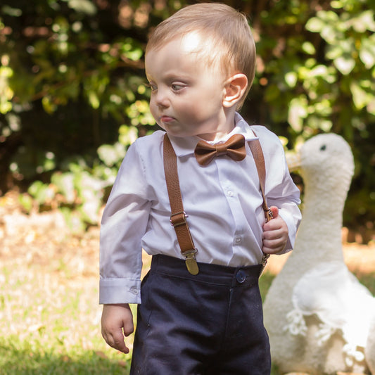 Baby Leather Suspenders and Bowtie Set