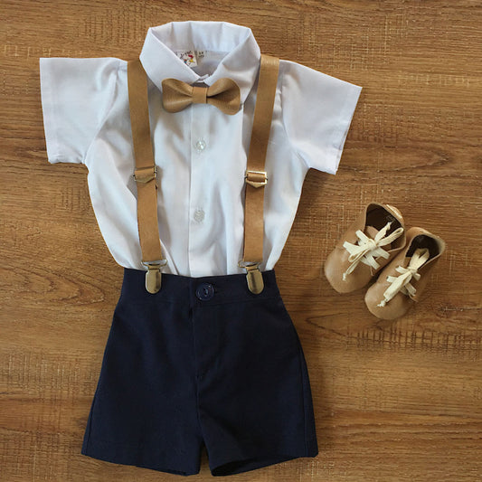 Baby Boy Summer Outfit Navy & Tan Set 0-24M