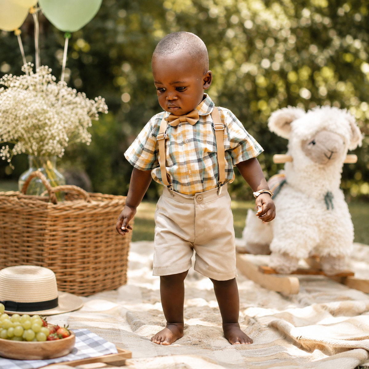 Baby Boy Summer Outfit Check & Tan Set 0-24M