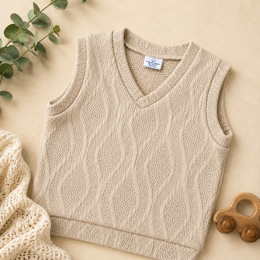 Baby Boy Sleeveless Tan Cardigan 0-24M