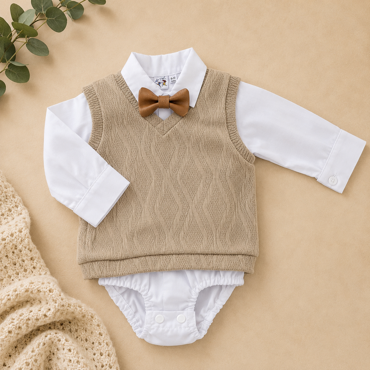 Baby Boy Sleeveless Tan Cardigan 0-24M