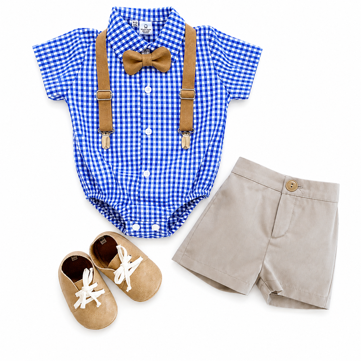 Baby Boy Navy Check Formal Outfit with Leather Accessories | 0–24m
