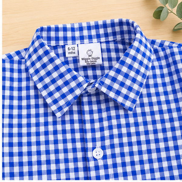 Boys Summer Collared Button Shirt Blue Check 0-24M