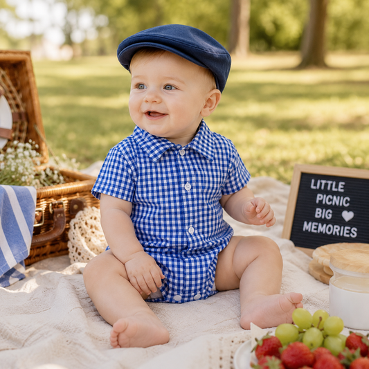 Boys Summer Collared Button Shirt Blue Check 0-24M