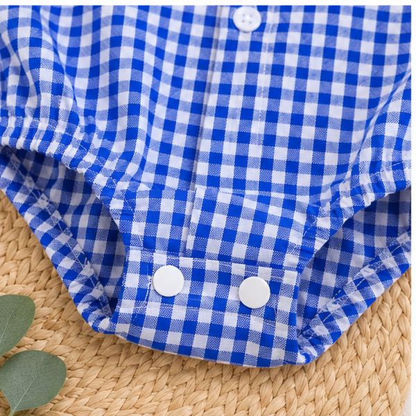 Boys Summer Collared Button Shirt Blue Check 0-24M