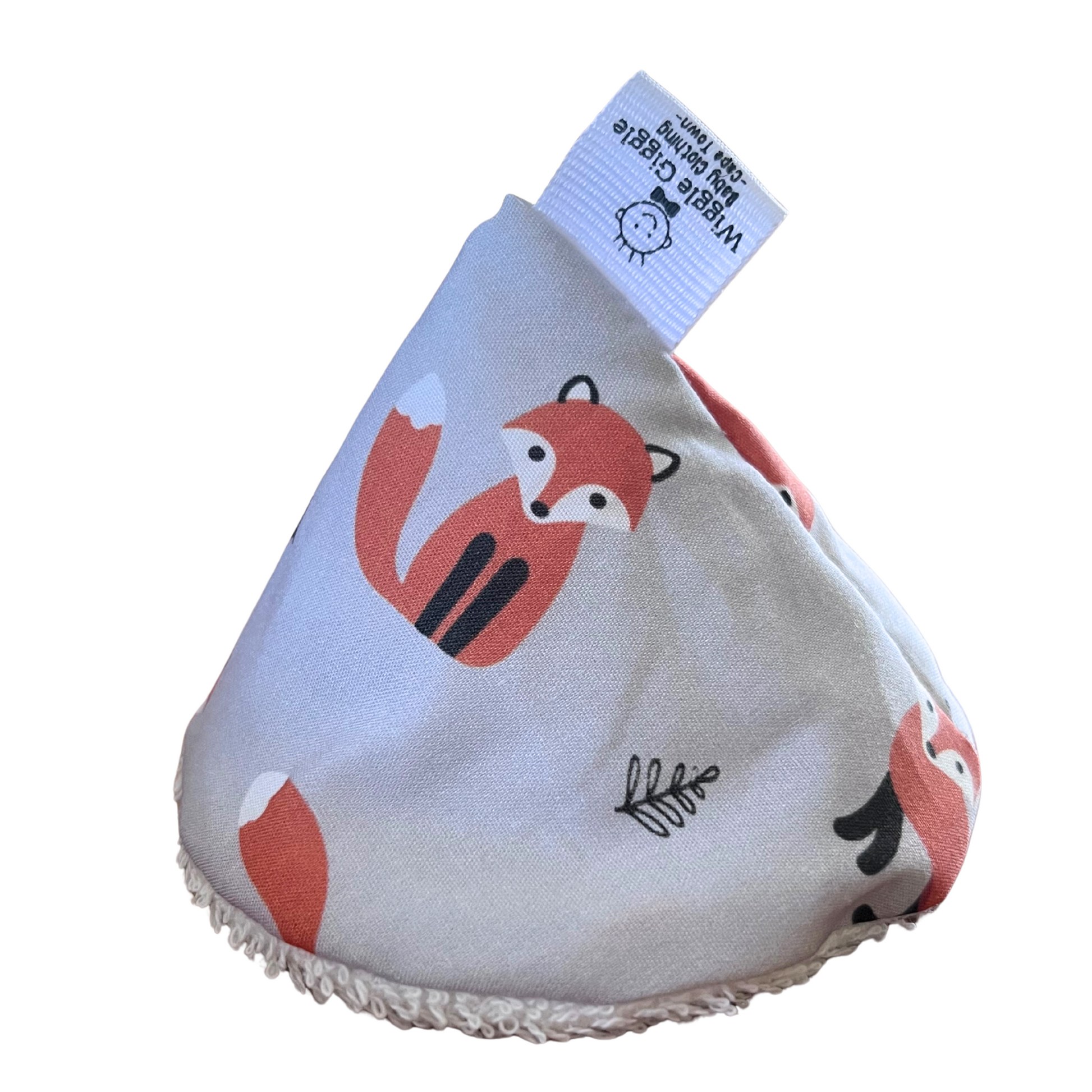 Pee pee teepee with fox pattern and white label on a white background for baby boy diaper changes