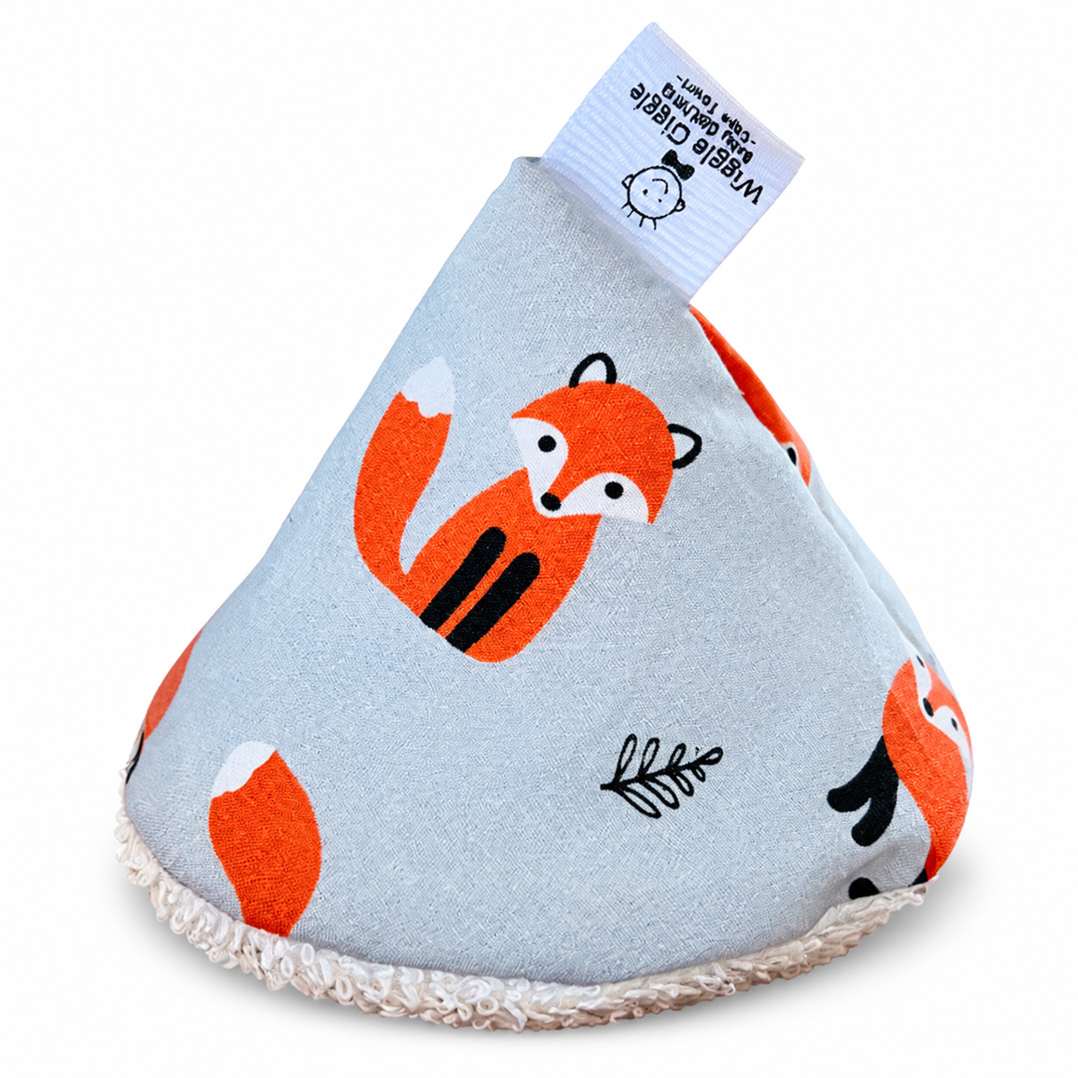 Pee pee teepee with fox pattern and white label on a white background for baby boy diaper changes