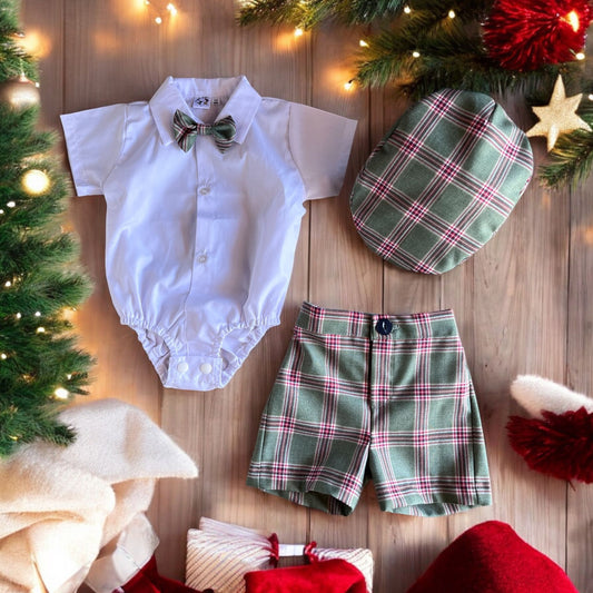 Baby Boy Summer Outfit Green Check Set 0-24M