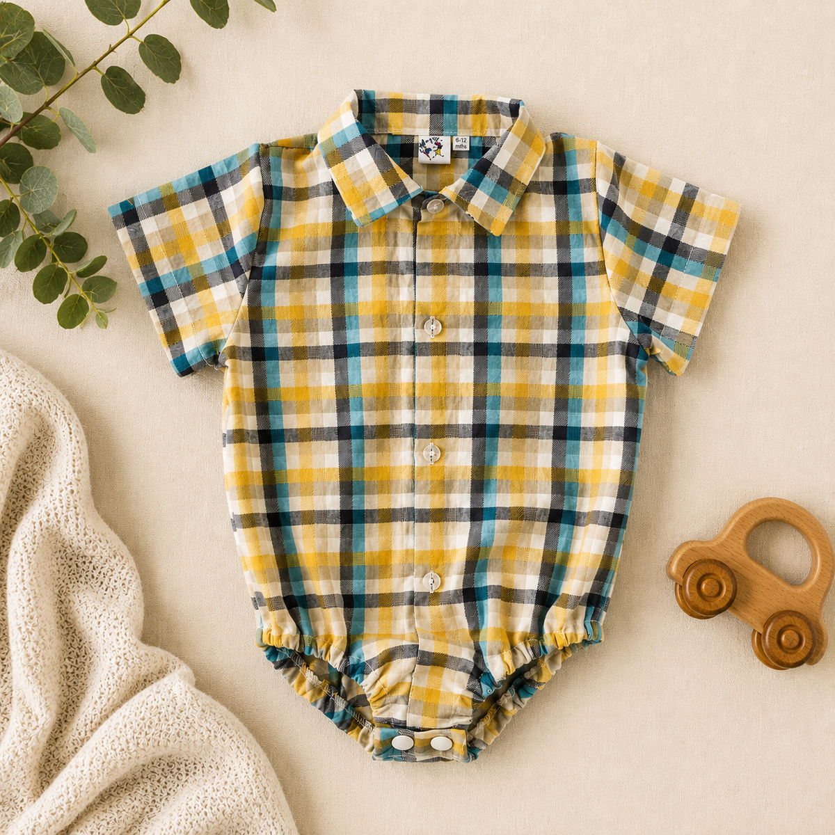 Boys Summer Collared Button Shirt Check 0-24M