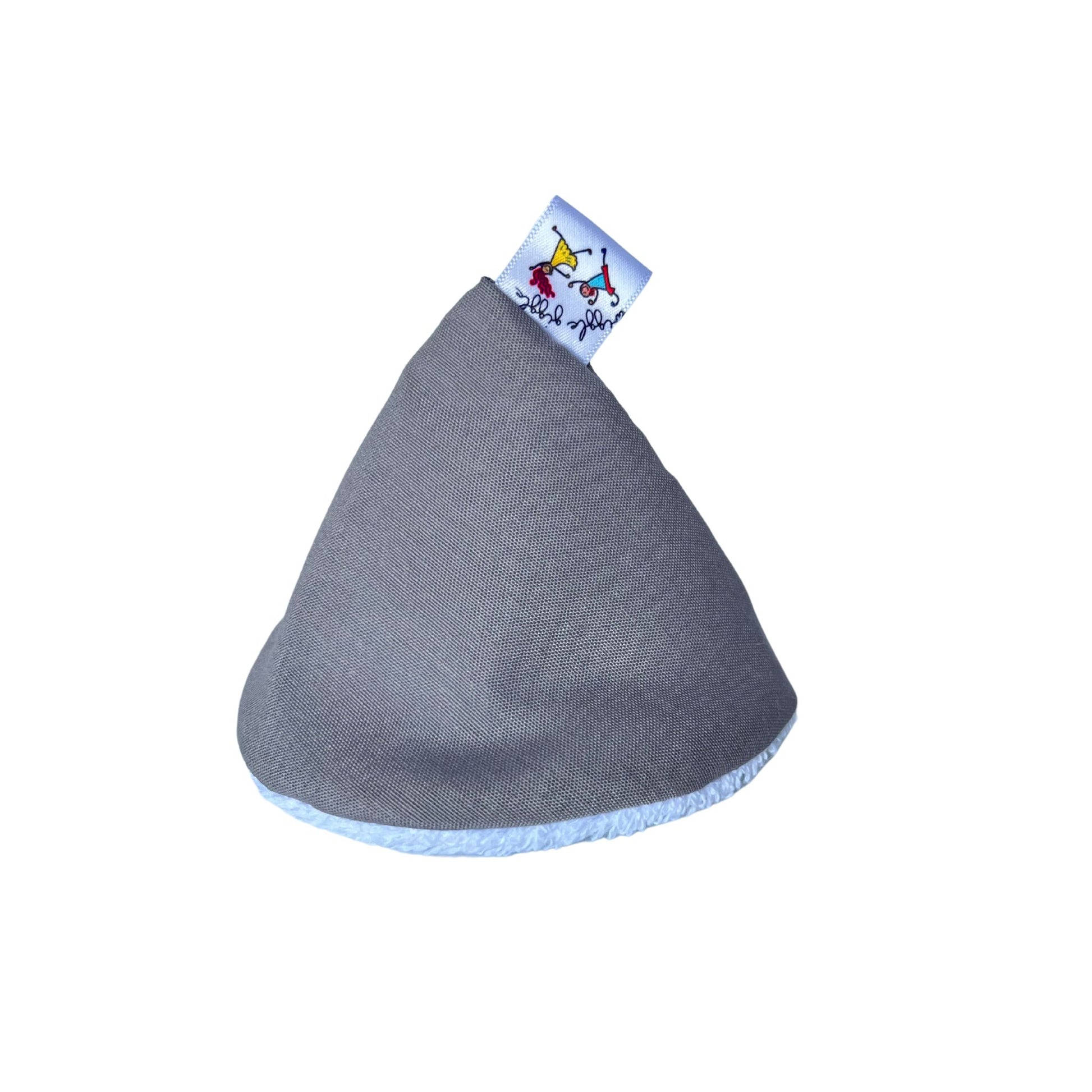 Grey cone pee pee teepee with absorbing white fabric on the inside for diaper changes
