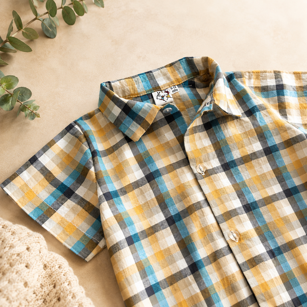 Boys Summer Collared Button Shirt Check 0-24M