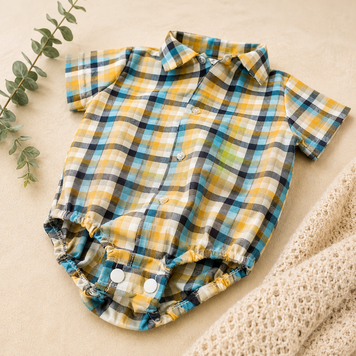Boys Summer Collared Button Shirt Check 0-24M